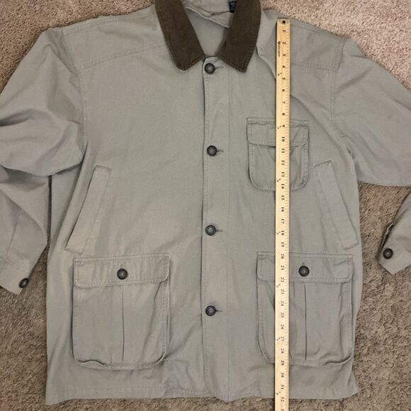 Men’s Khaki Cotton Chore Coat Brown Corduroy Collar size L Utility Streetwear - Picture 6 of 9